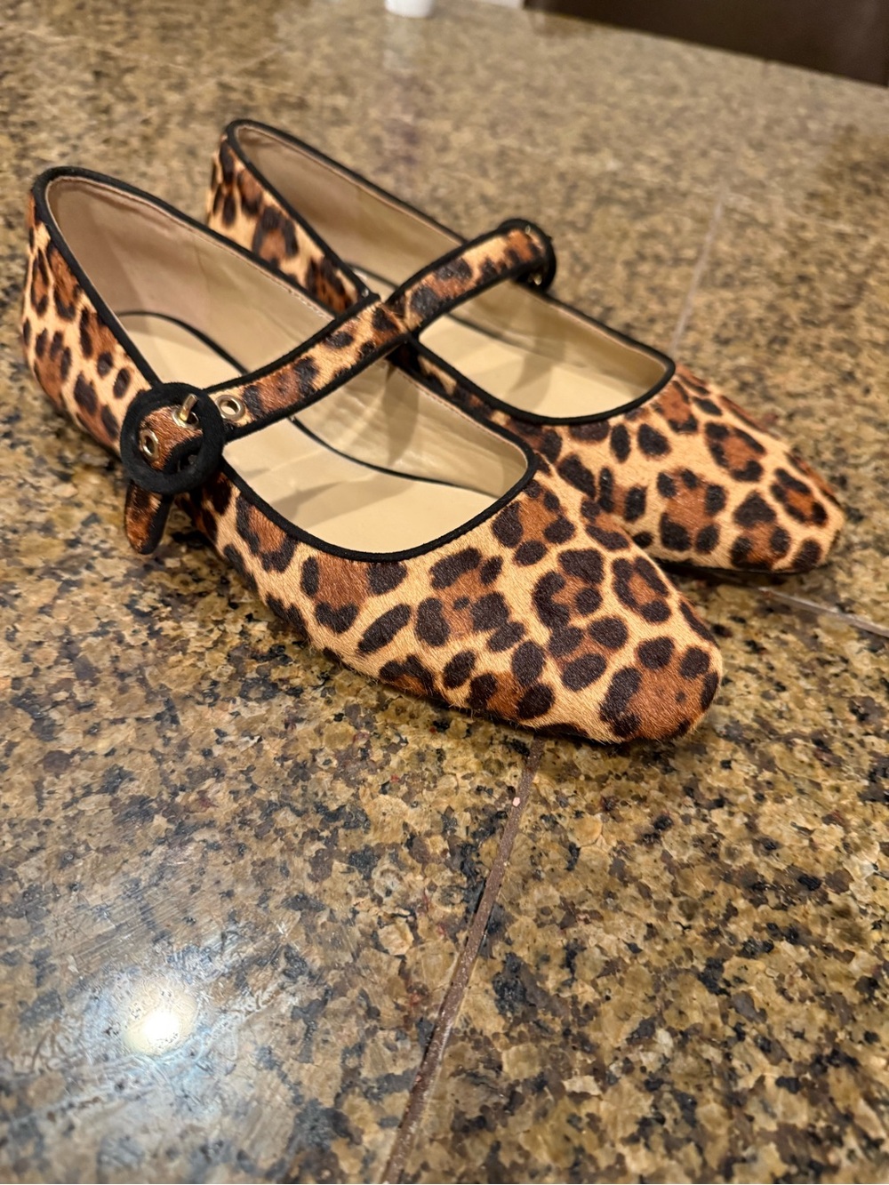 Ann Taylor Leopard Print Mary Jane Flats - Brown and Black